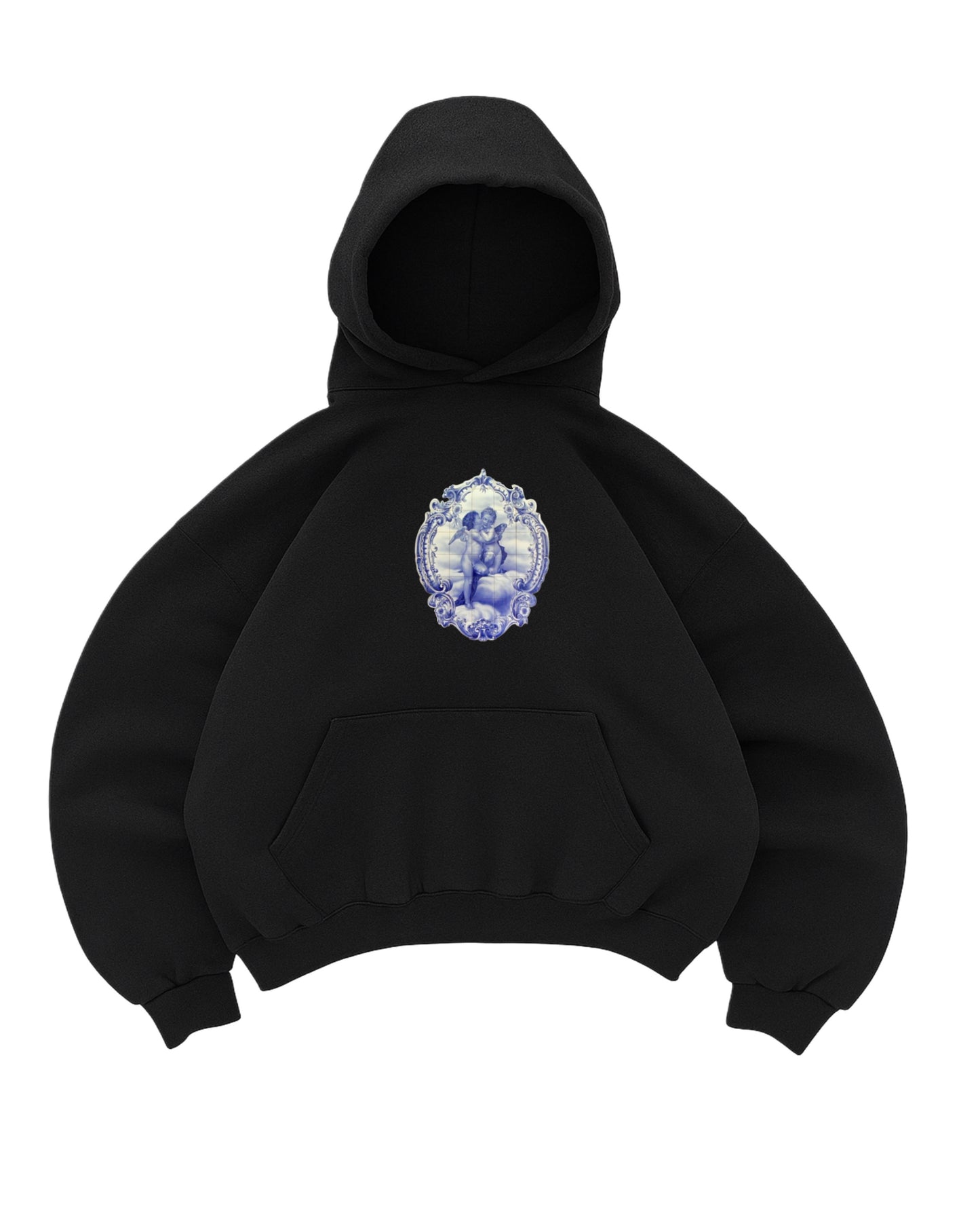 Hoodie emotion love modelo negro manga globo