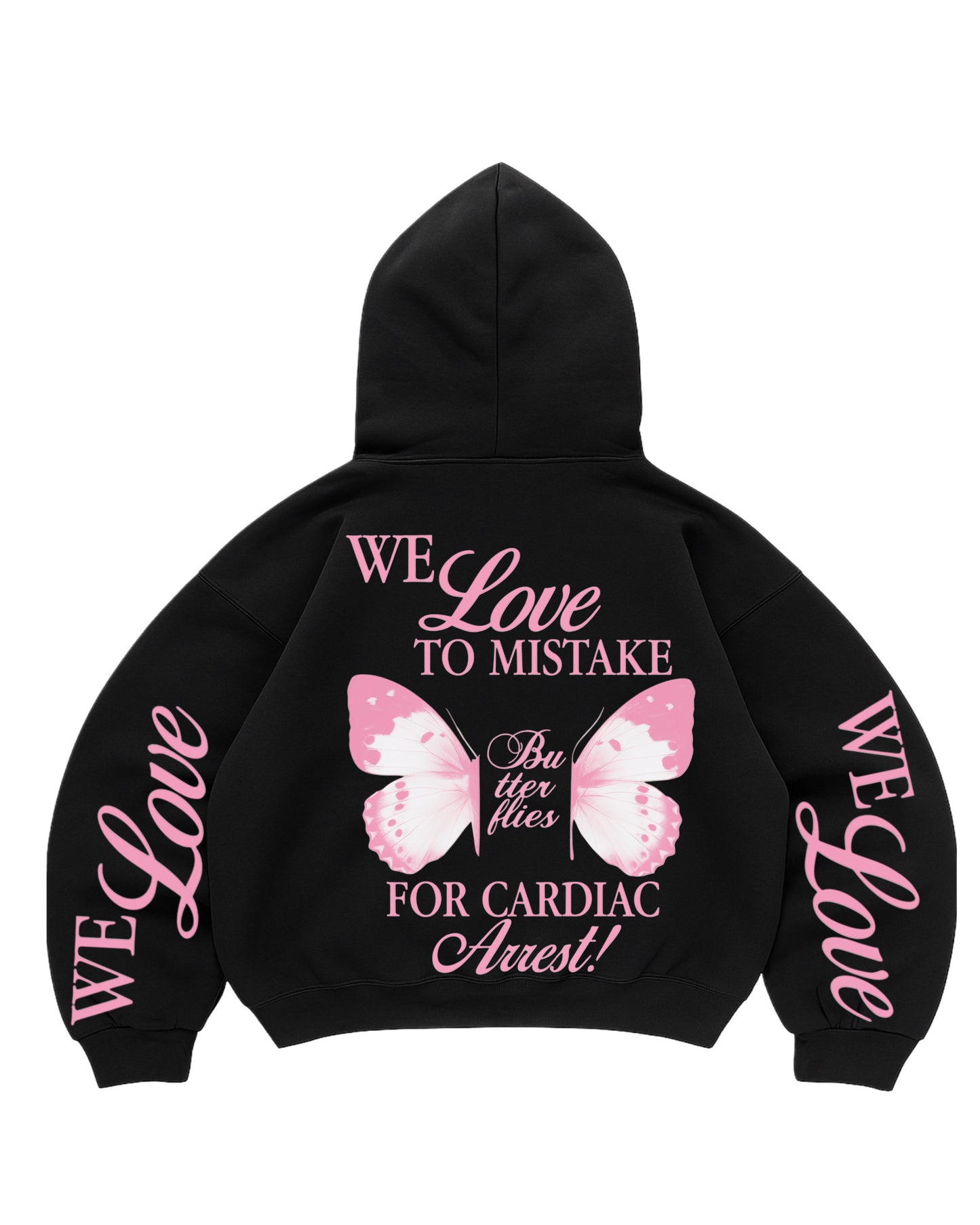 Hoodie we love modelo negro mangas globo