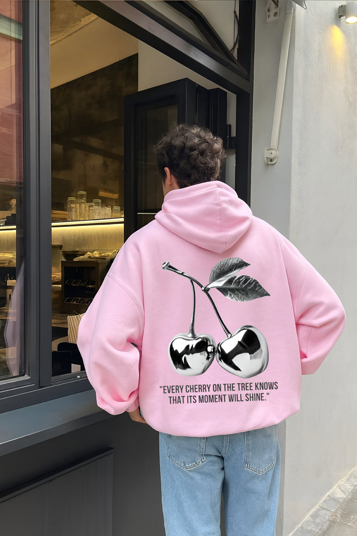 Hoodie cherry rosado mangas globo