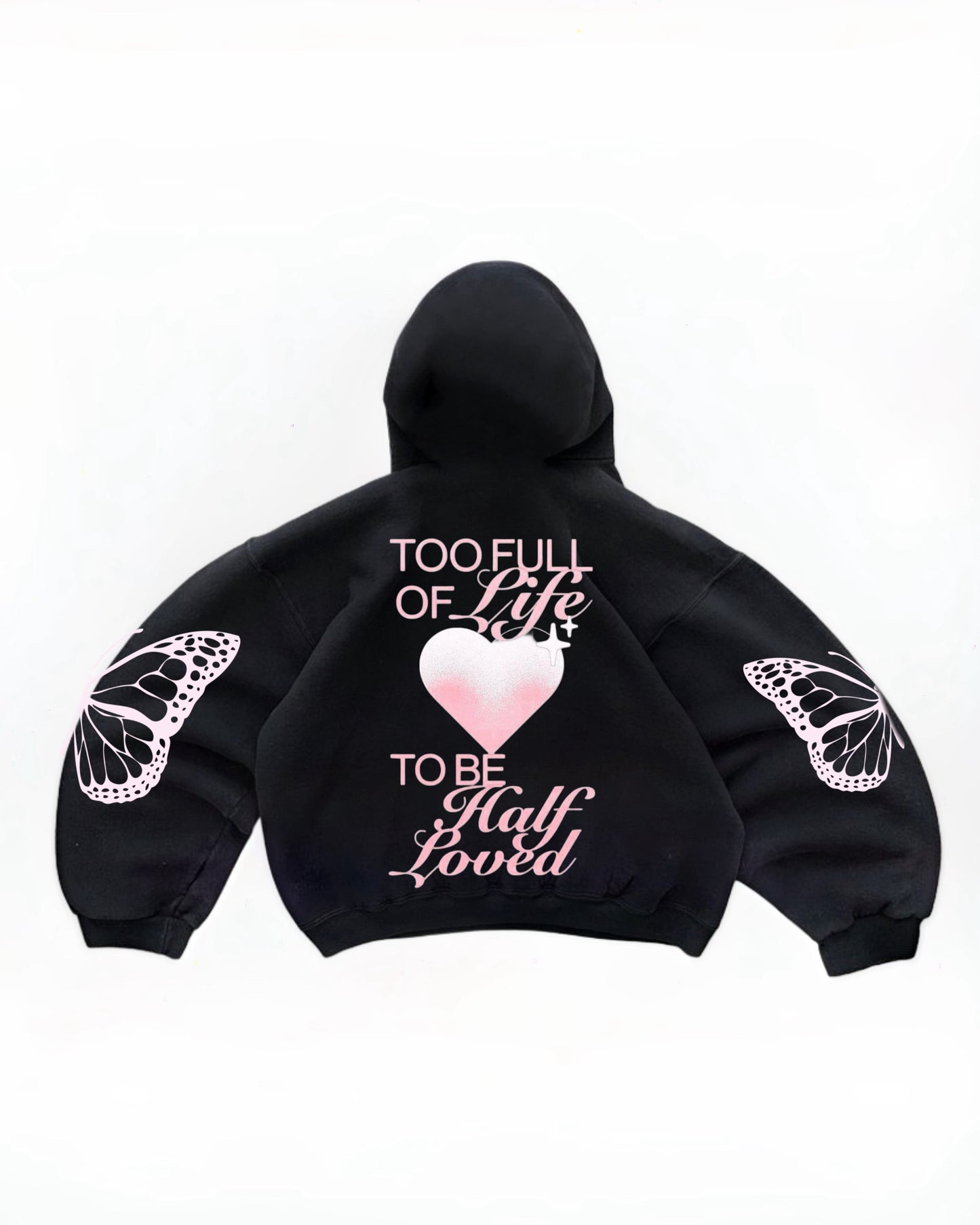 Hoodie too full of life modelo mangas globo negro