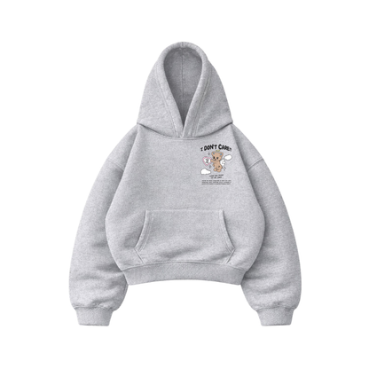 I Don't Care - Hoodie Mangas Globo Gris