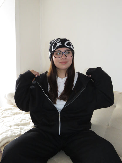 Basic Black - Hoodie Zip Mangas Globos