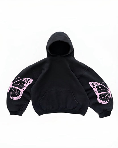 Hoodie too full of life modelo mangas globo negro