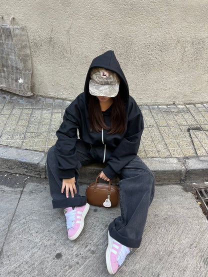 Basic Black - Hoodie Zip Mangas Globos
