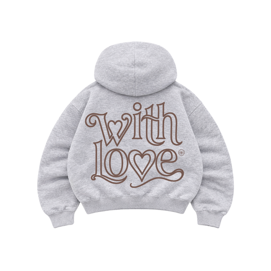 With love  - Hoodie Zip Mangas Globos grey puff