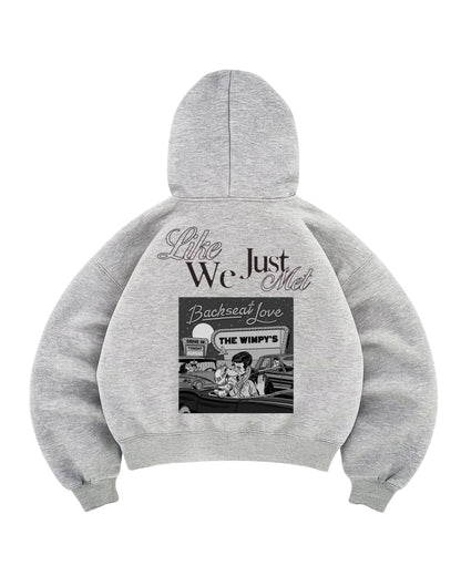 Hoodie  like we just met modelo gris manga globo