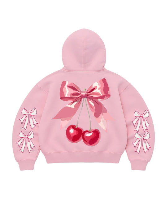 Hoodie  cherry modelo manga globo rosado pastel