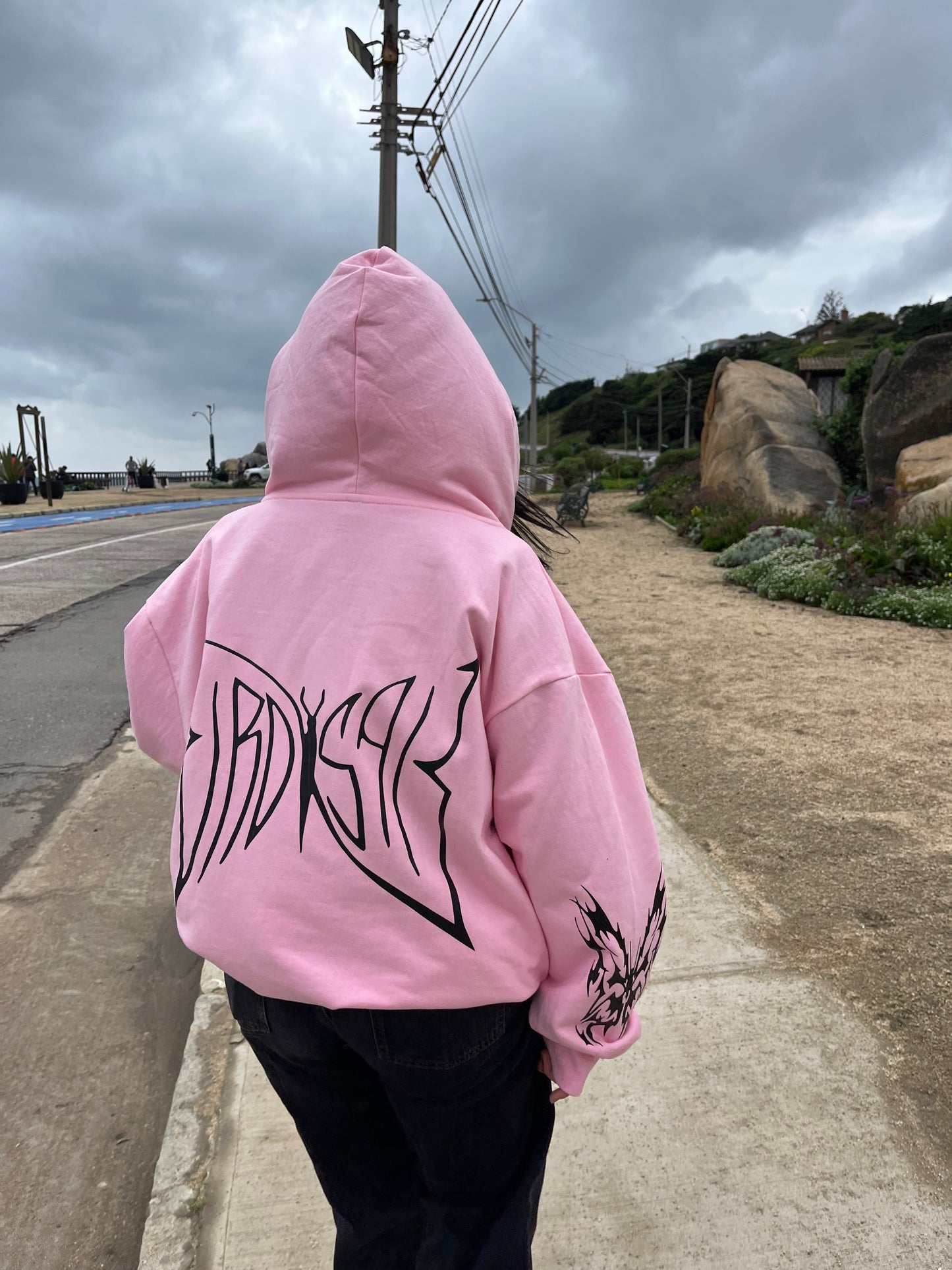 Butterfly Emblem -Hoodie Mangas Globos pink