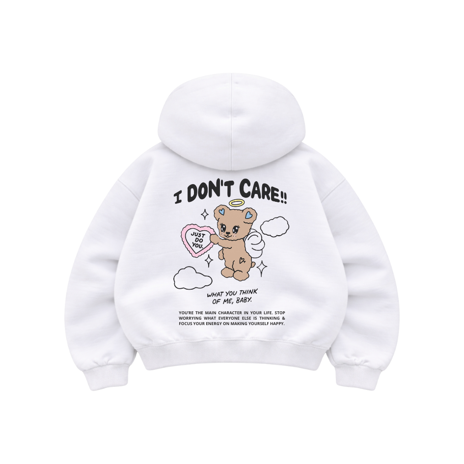 I Don't Care - Hoodie Mangas Globo White