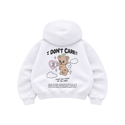 I Don't Care - Hoodie Mangas Globo White