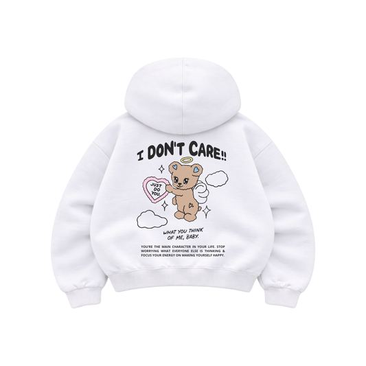 I Don't Care - Hoodie Mangas Globo White