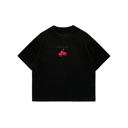 Red Cherry - Black Premium Boxy T-Shirt