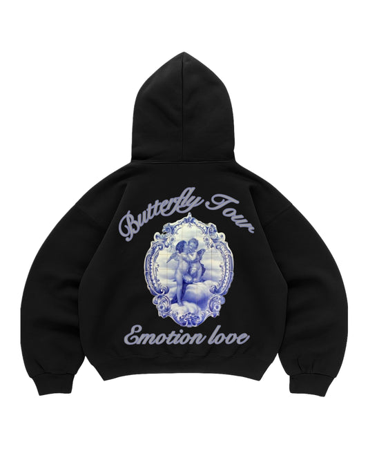 Hoodie emotion love  modelo negro manga globo
