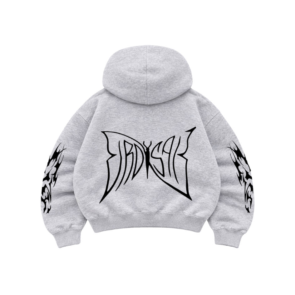 Butterfly Emblem Gris - Hoodie Mangas Globo