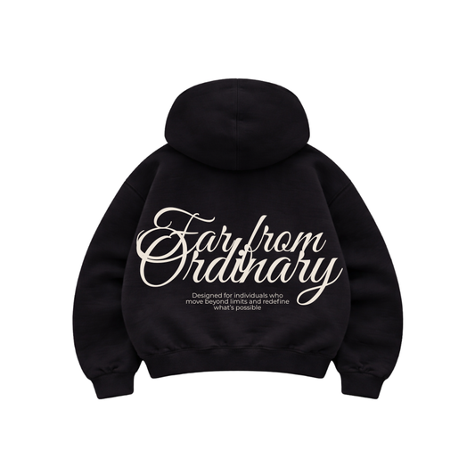 Far From Ordinary - Hoodie Zip Mangas Globo Black