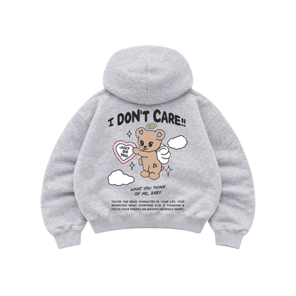 I Don't Care - Hoodie Mangas Globo Gris