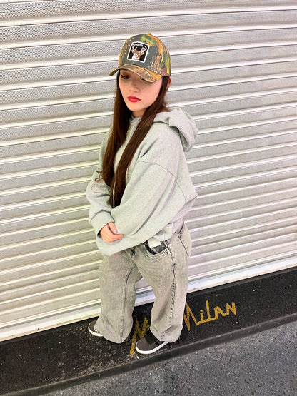Hoodie basic gris mangas globo