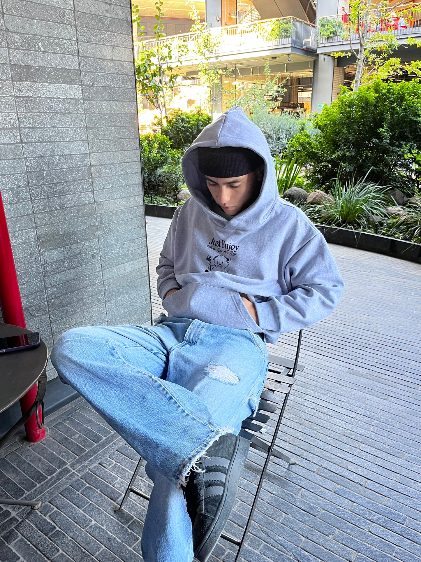 Just Enjoy - Hoodie Mangas Globo Gris