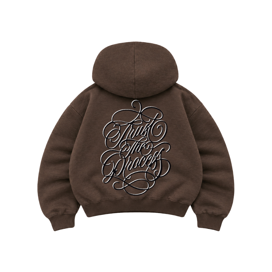 Trust The Process - Hoodie Zip Mangas Globos Coffee