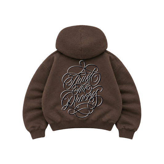 Trust The Process - Hoodie Zip Mangas Globos Coffee