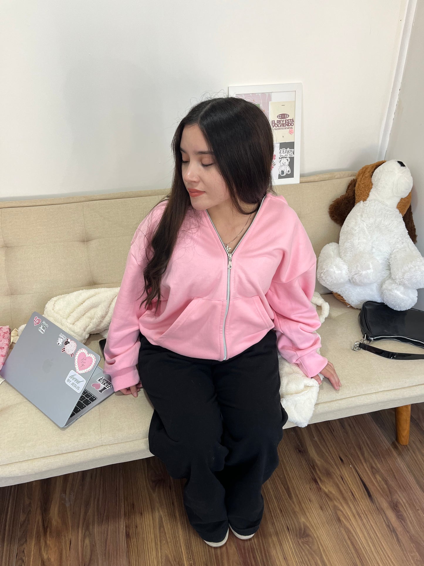 Basic Pink - Hoodie Zip Mangas Globos