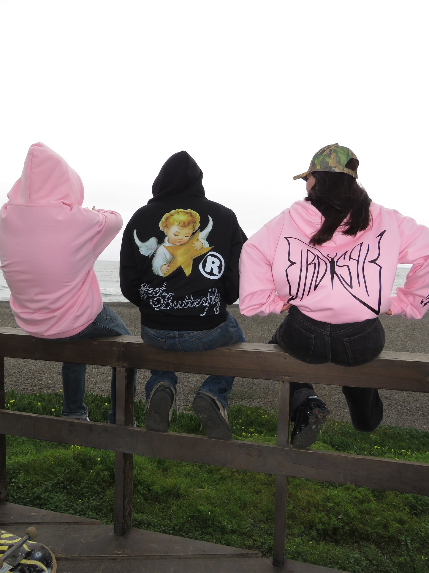 Butterfly Emblem -Hoodie Mangas Globos pink