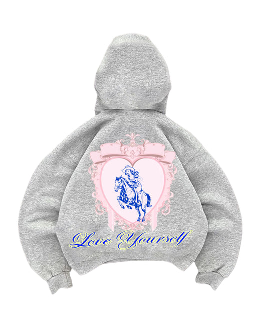 Hoodie love yourself modelo gris manga globo