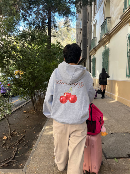 Hoodie cherry modelo manga globo gris