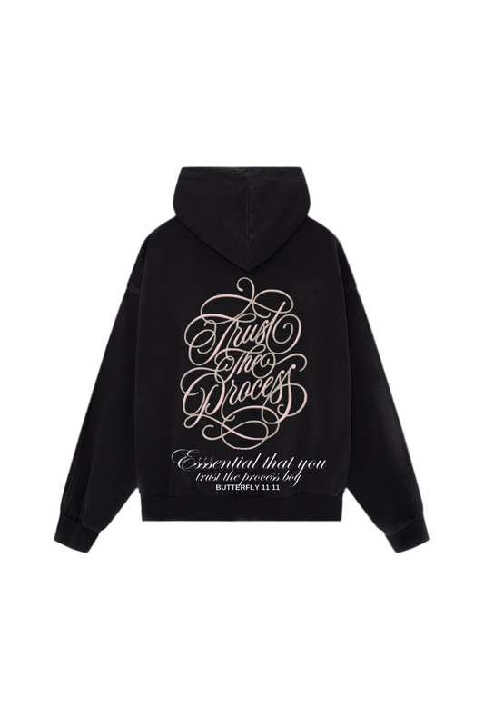 Hoodie trust the process zip modelo clasico letra rosada