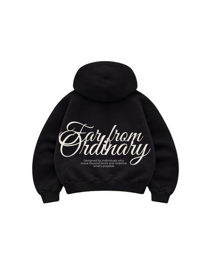 Far From Ordinary - Hoodie Zip Mangas Globo Black
