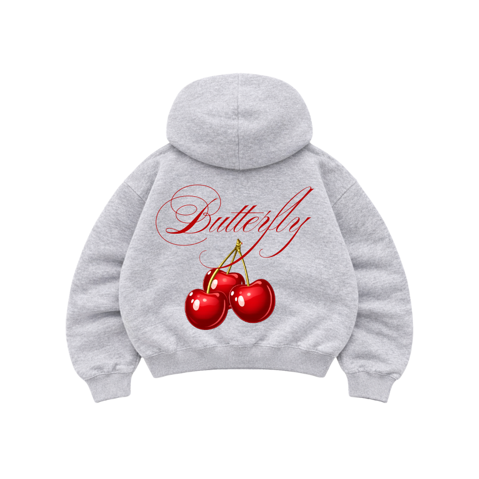 Cherry - Hoodie Zip Manga Globo Gris