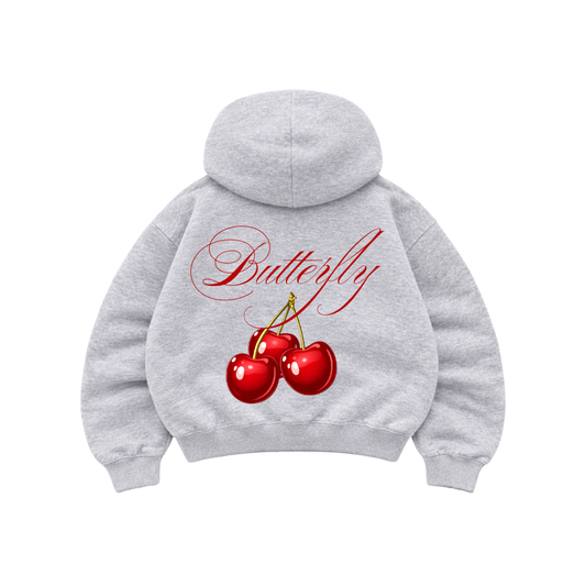 Cherry - Hoodie Zip Manga Globo Gris