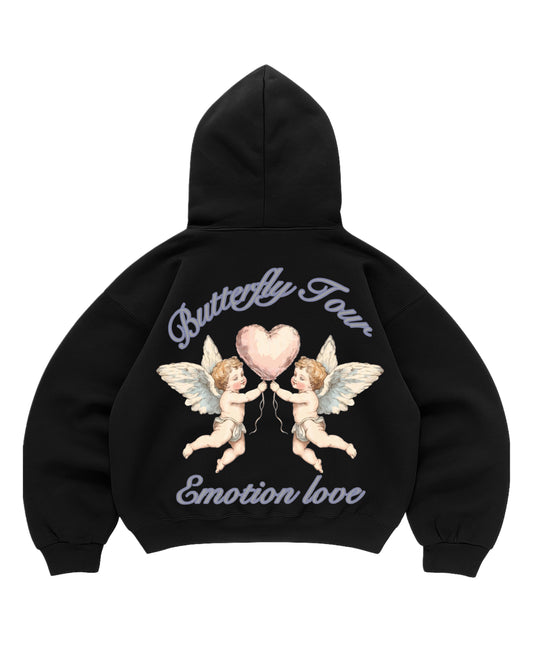 Hoodie emotion love modelo negro manga globo
