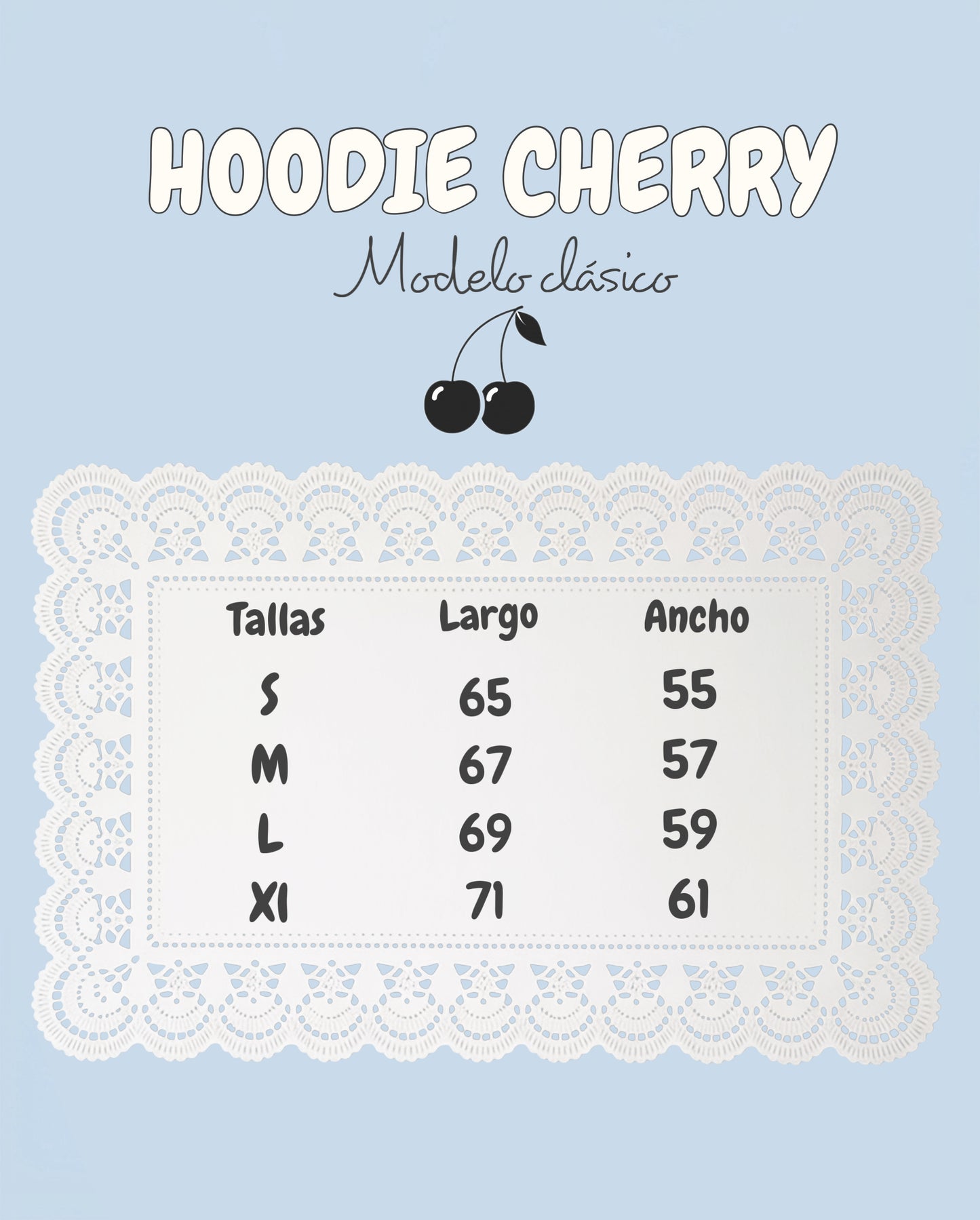 Hoodie cherry  modelo clásico celeste pastel