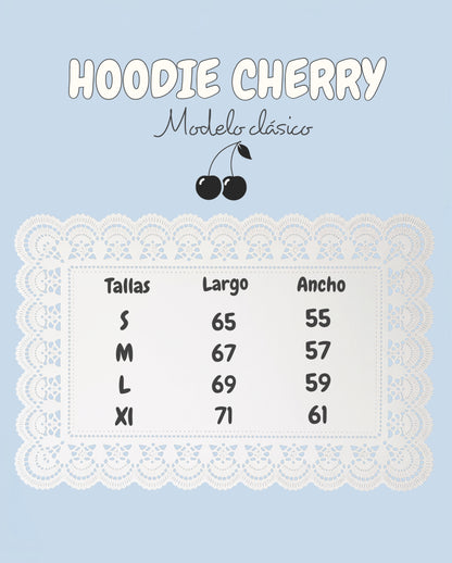 Hoodie cherry  modelo clásico celeste pastel