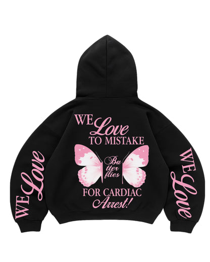 Hoodie we love modelo negro mangas globo