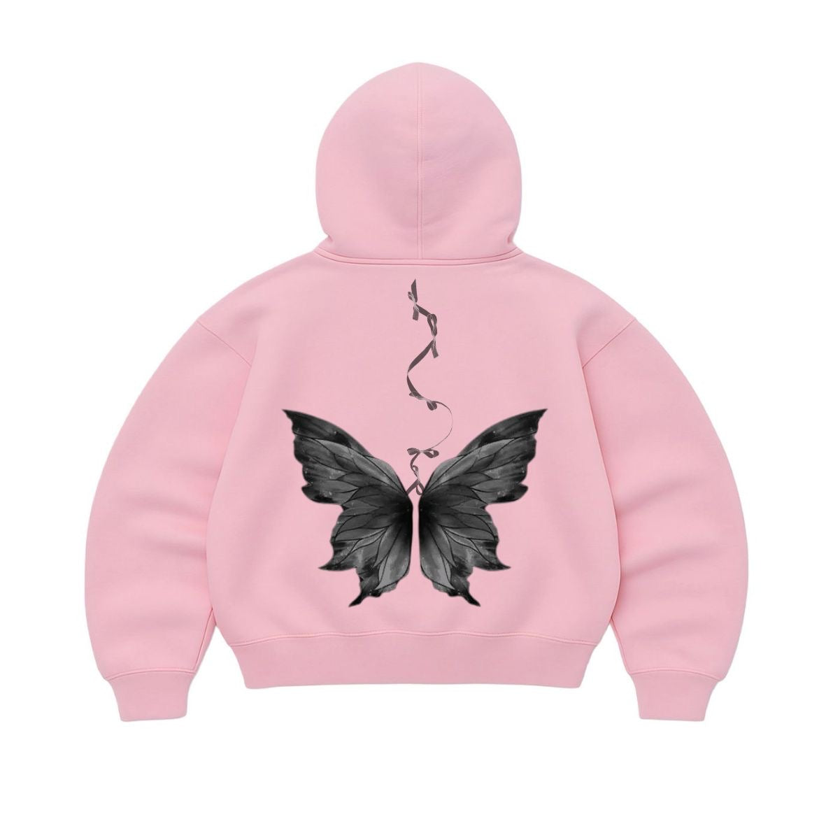 Hoodie Butterfly black rosado mangas globo