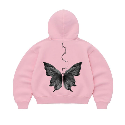 Hoodie Butterfly black rosado mangas globo