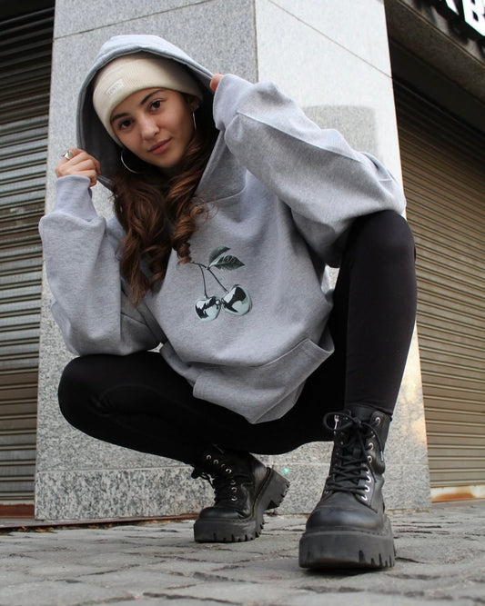 Cherry Silver -Hoodie Mangas Globos grey