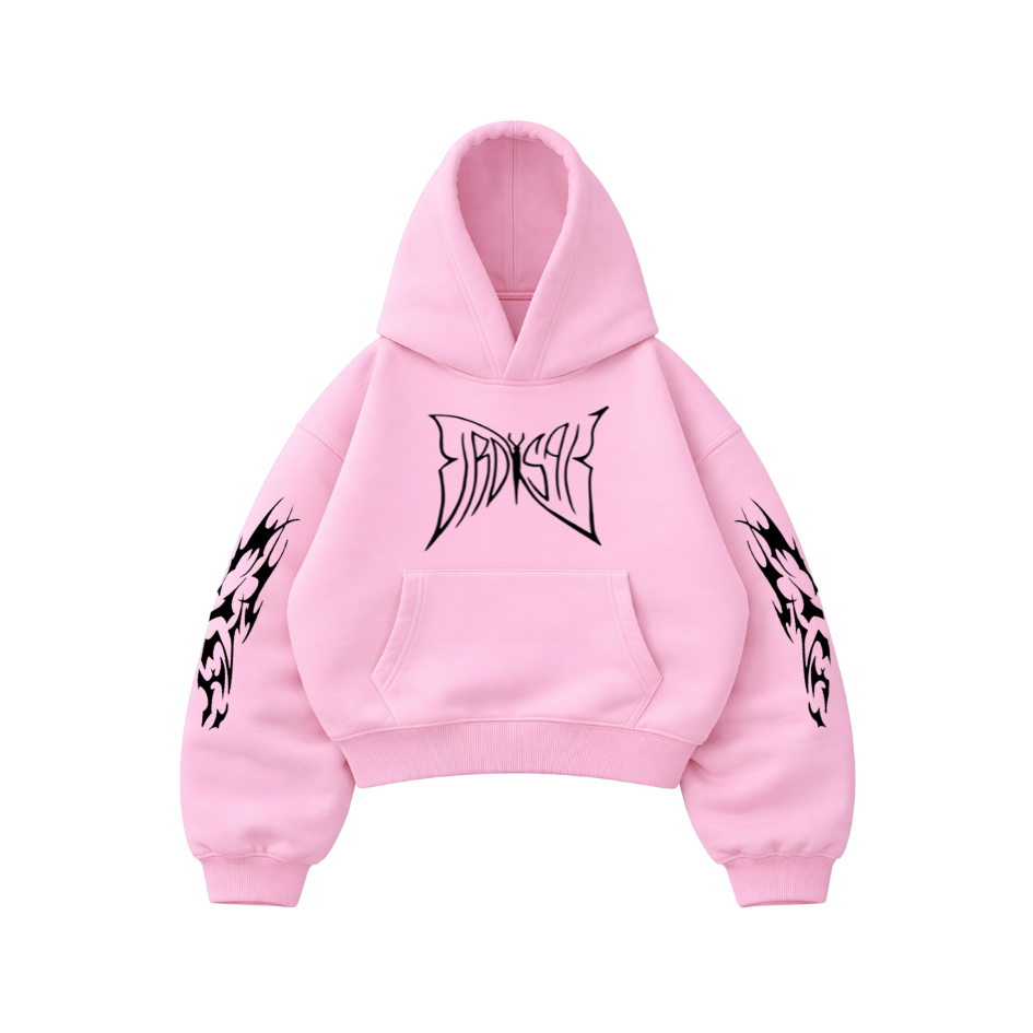 Butterfly Emblem Pink - Hoodie Mangas Globo