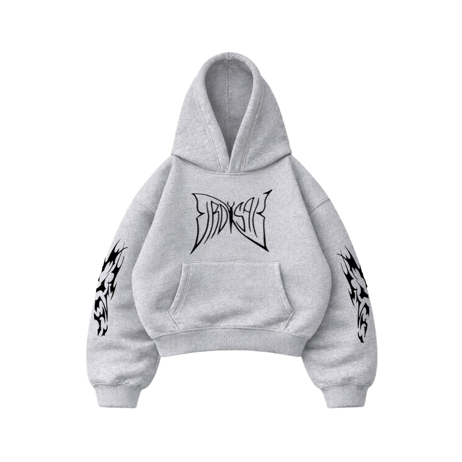 Butterfly Emblem Gris - Hoodie Mangas Globo