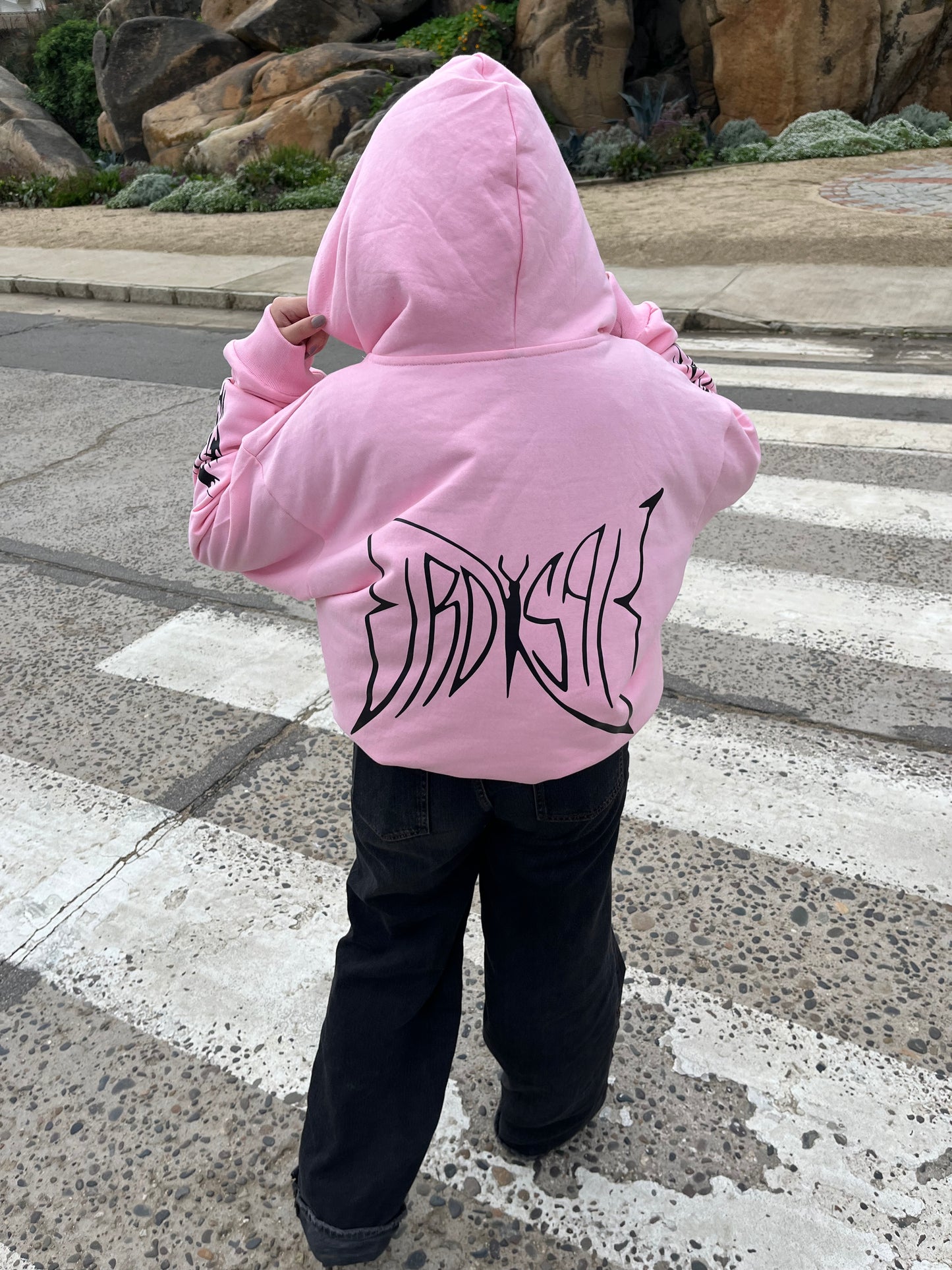 Butterfly Emblem Pink - Hoodie Mangas Globo