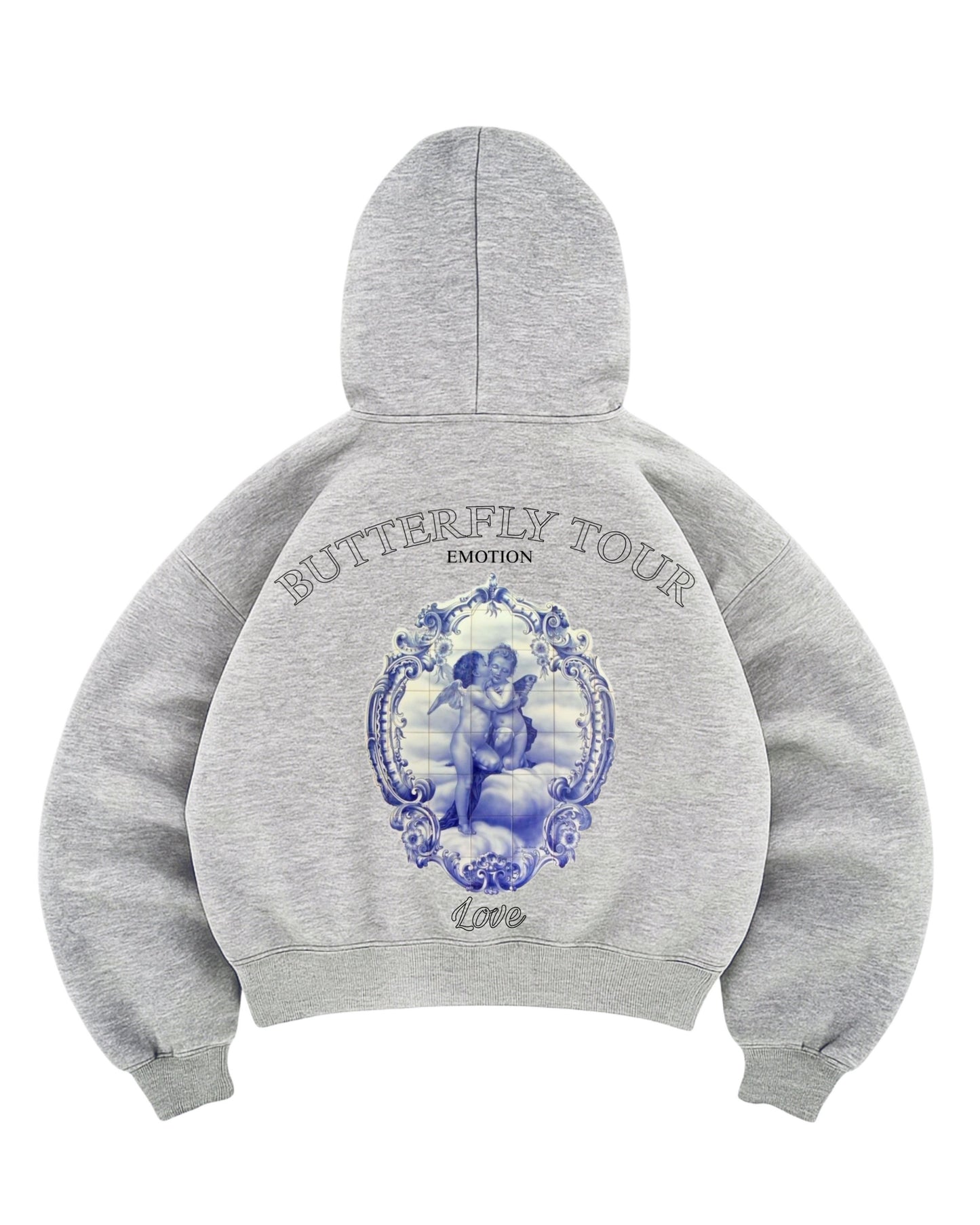 Hoodie emotion love modelo  manga globo gris