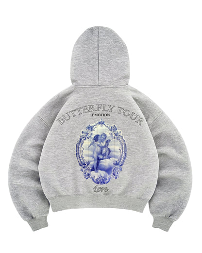 Hoodie emotion love modelo  manga globo gris