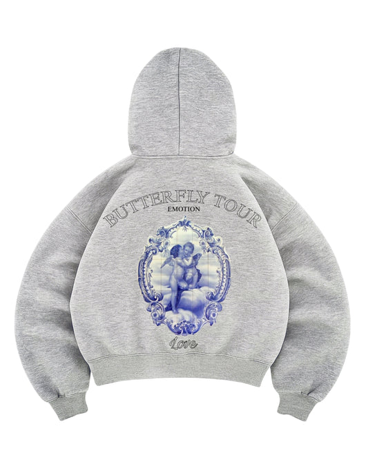 Hoodie emotion love modelo  manga globo gris