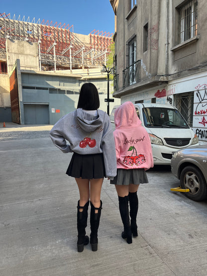 Hoodie cherry modelo manga globo gris