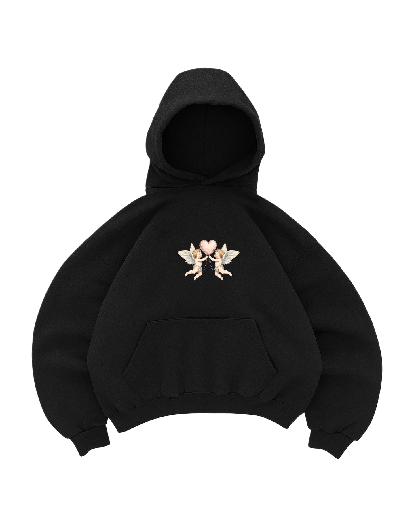 Hoodie emotion love modelo negro manga globo