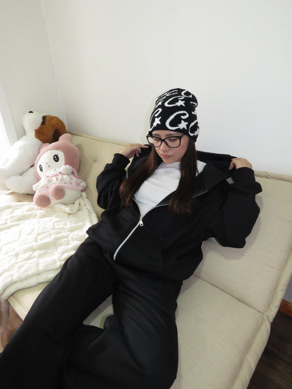 Basic Black - Hoodie Zip Mangas Globos
