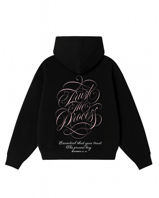 Hoodie trust the process zip modelo clasico letra rosada