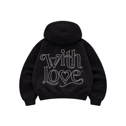 With love  - Hoodie Zip Mangas Globos black puff